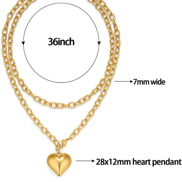 Layered Heart Necklace Gold Silver Long Chain Womens Fashion Gift - Picture 4 of 7